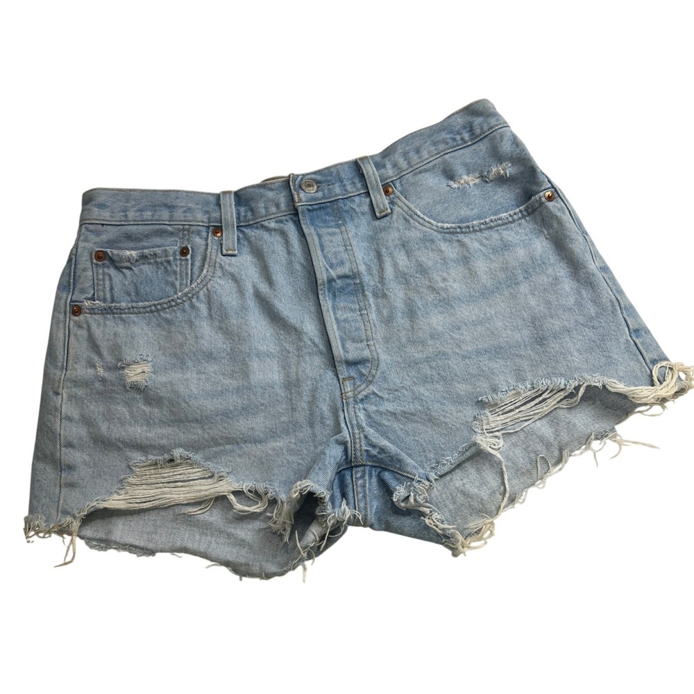 Levi 501‎ Original Shorts Women 30 Light Wash Distressed Cut Off Denim Beach E26